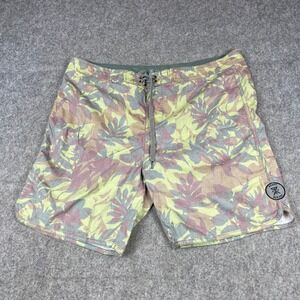 Roark Revival Board Shorts Mens 38 Green Botanical Camo Drawstring Swim Trunks